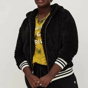 Torrid Black Sherpa Hooded Fuzzy Zip Bomber Jacket Plus Size 1X 2X